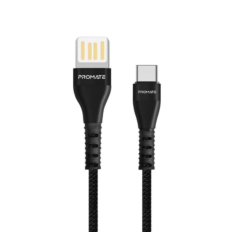 Promate Heavy-Duty High -Speed Data & Charge USB-A  To USB-C Cable 1.2M (VigoRay-C.Black) 